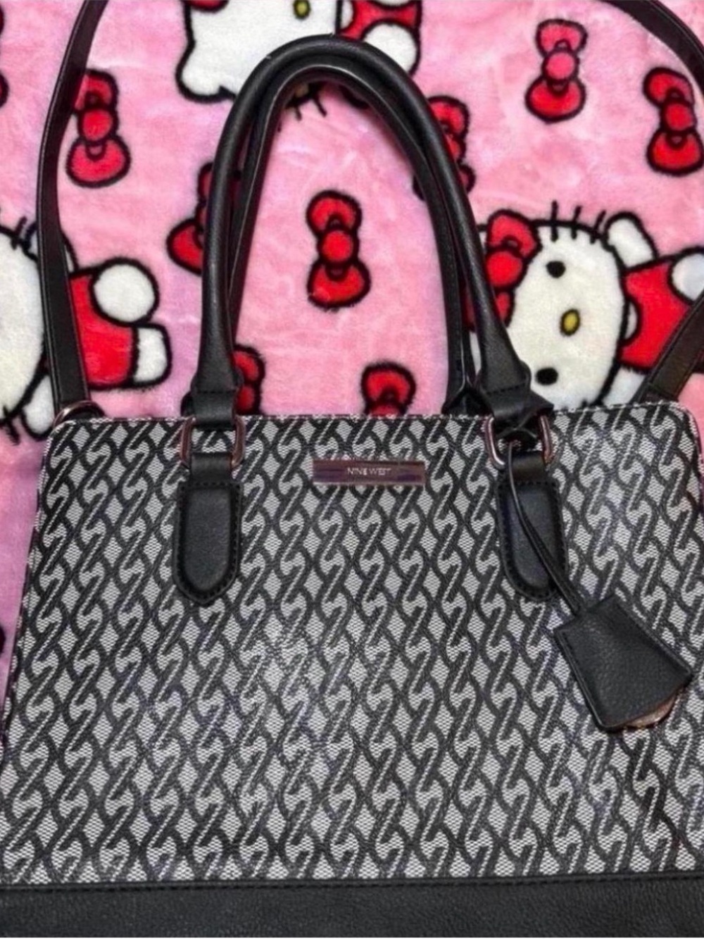 Nine West Black & Gray Patterned Satchel
